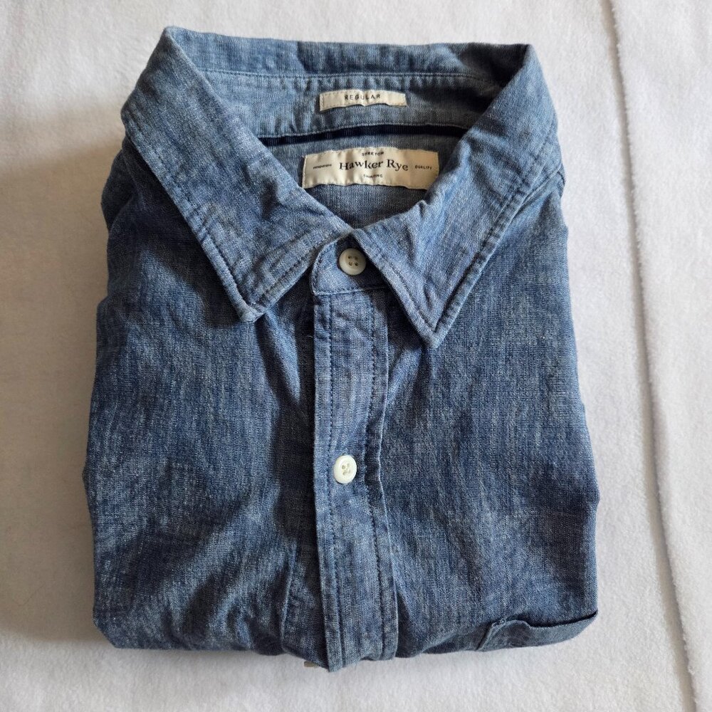 Hawker Rye Mens Blue Short Sleeve Button Up Slim Fit Size XL Background (26)